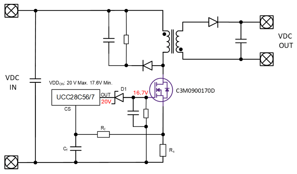 A circuit diagram featuring Wolfspeed component C3M0900170D.