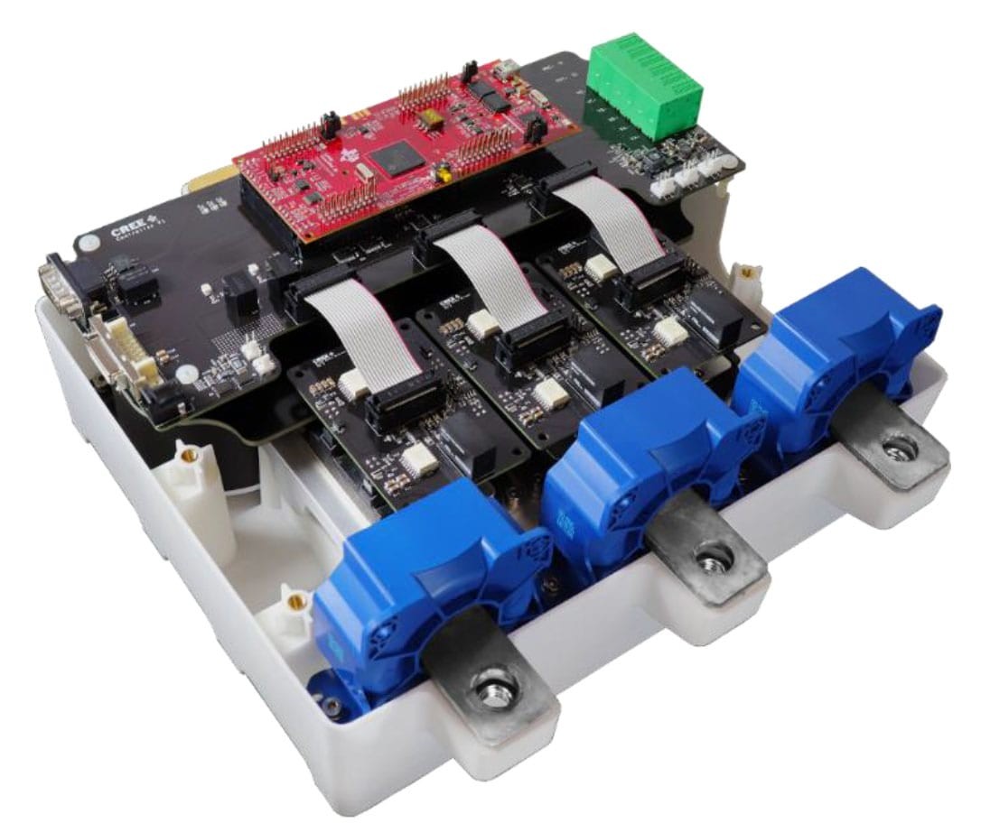 Photograph of an inverter cutaway showing the inside components. 