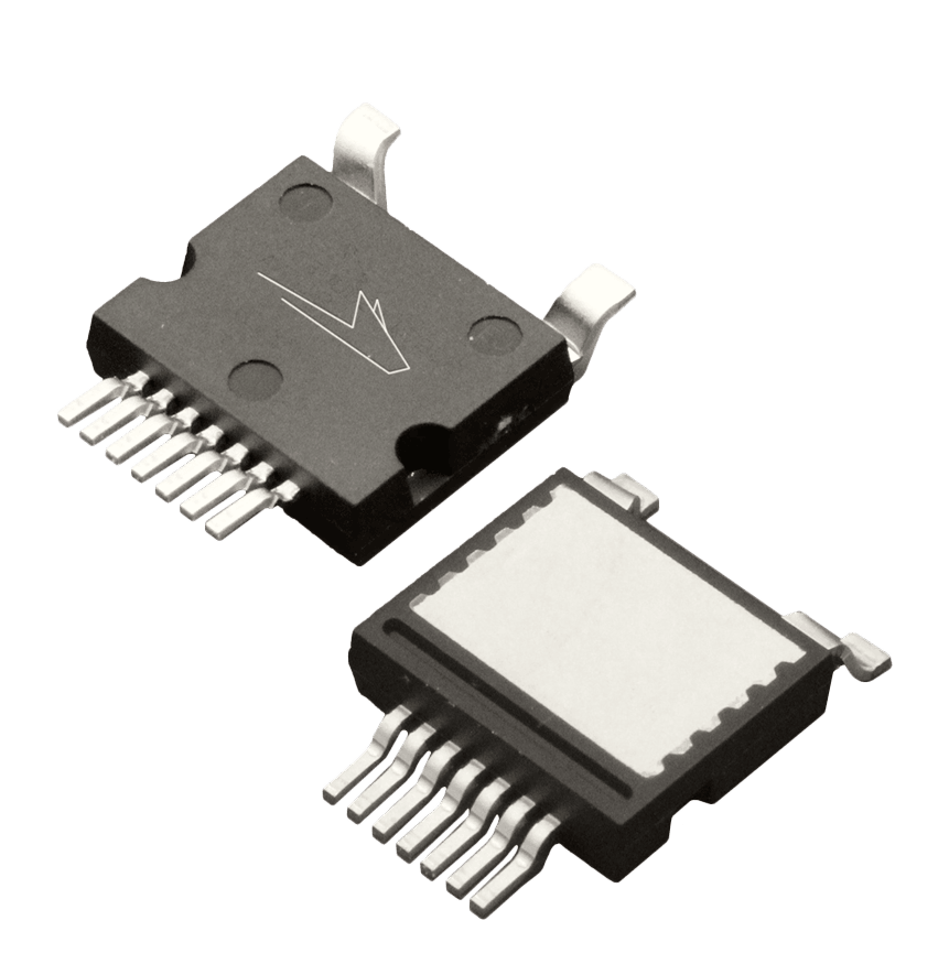 Composite image of the top & bottom of Wolfspeed's Discrete Silicon Carbide (SiC) MOSFET in a TSC (U2) package.