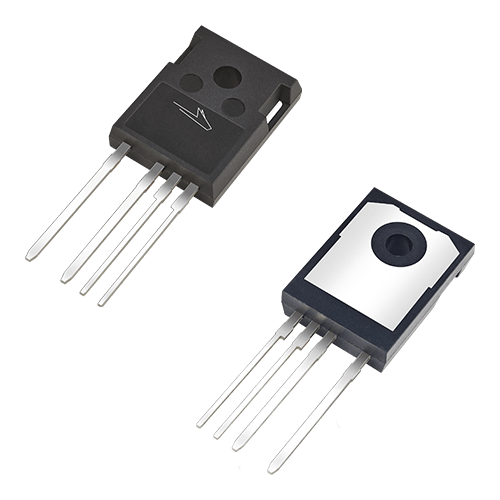 Composite image of the front and back sides of a Wolfspeed discrete Silicon Carbide (SiC) MOSFET in a TO-247-4 LP package