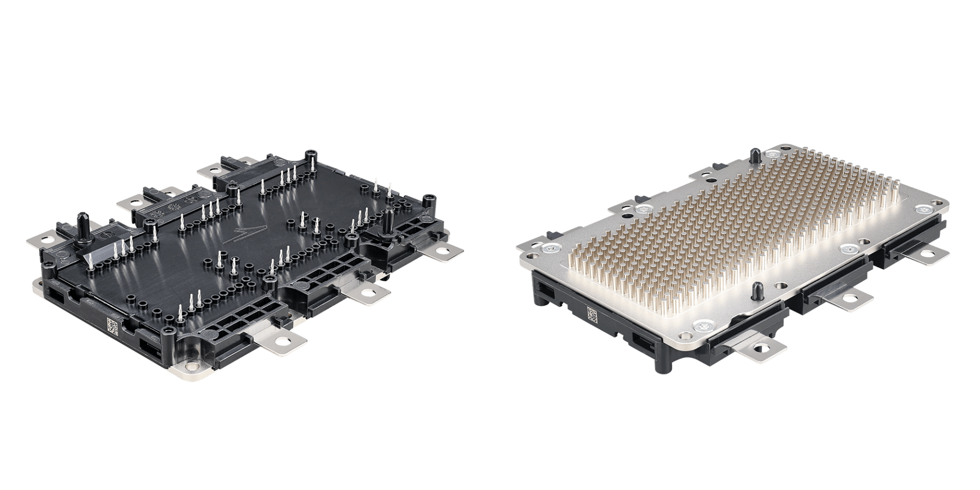 Product shot of Wolfspeed’s YM and XM module platforms that include pin-fin packaging technology