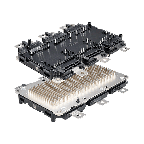 Front & bottom view of the Wolfspeed YM3 silicon carbide power module.