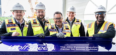 Wolfspeed Employees at the beam raising ceremony for the John Palmour Manufacturing Center for Silicon Carbide