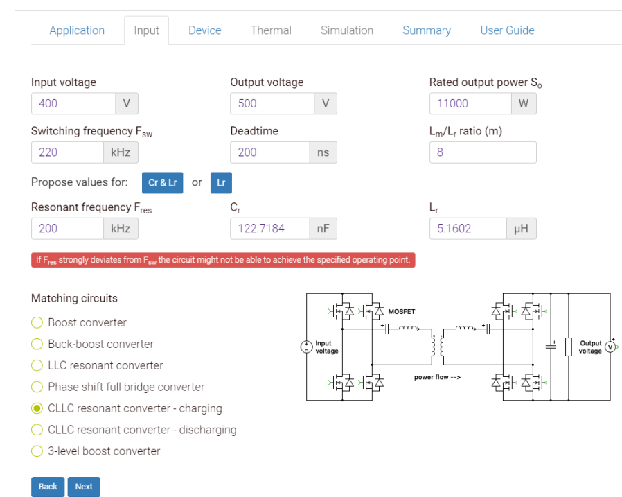 Figure 4: SpeedFit input operating parameters and select topology window